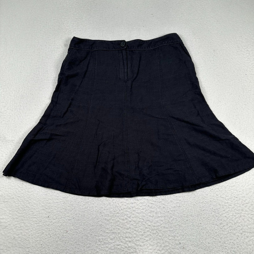 Sandro Sportswear Linen Blend A Line Flare Skirt 16 Lagenlook Cottage Boho Black